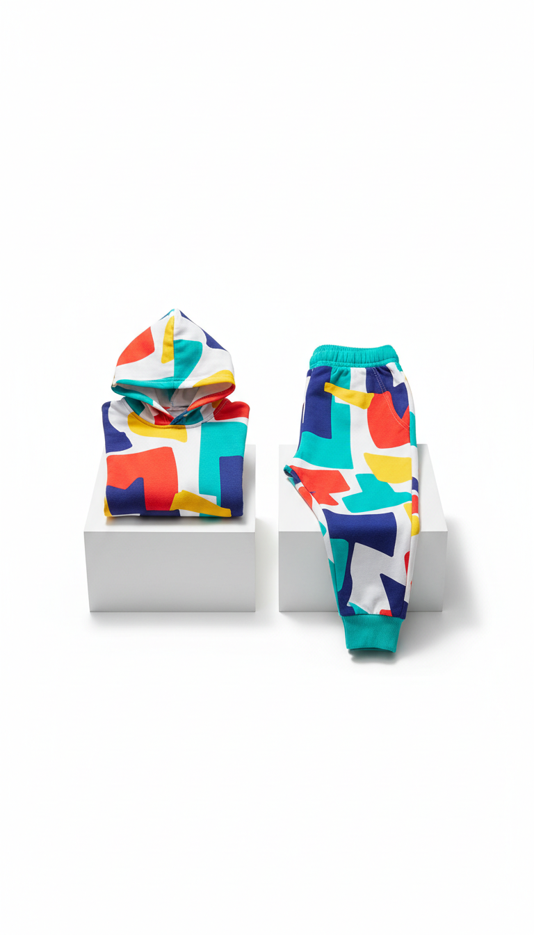 Conjunto jogger azul com pop art
