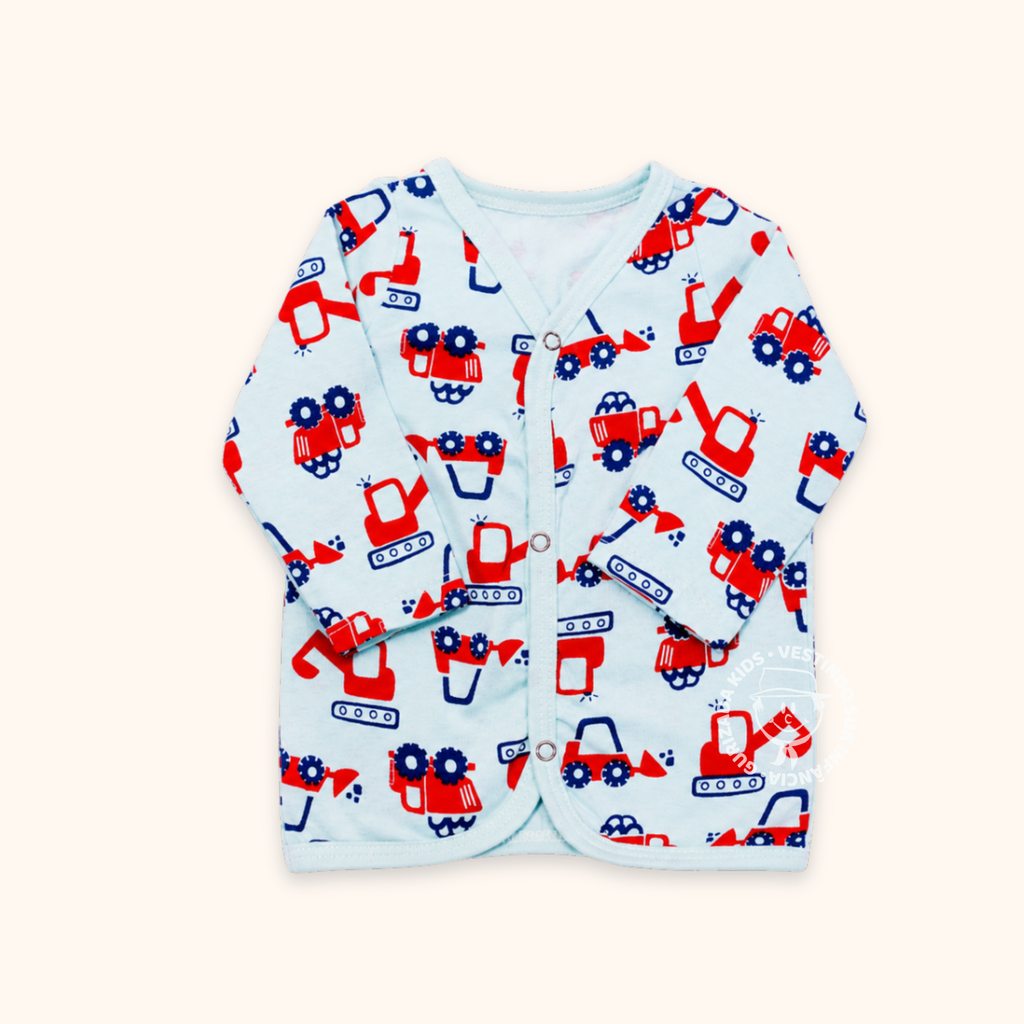 Kit 3 Peças - Camiseta Manga Longa em Meia Malha com Botões - 1 ao 3 - Cores/Estampas Sortidas
