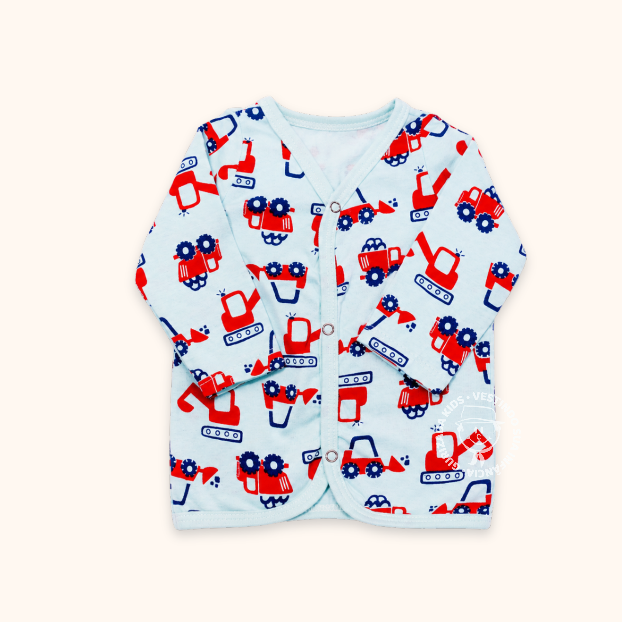 Kit 3 Peças - Camiseta Manga Longa em Meia Malha com Botões - 1 ao 3 - Cores/Estampas Sortidas