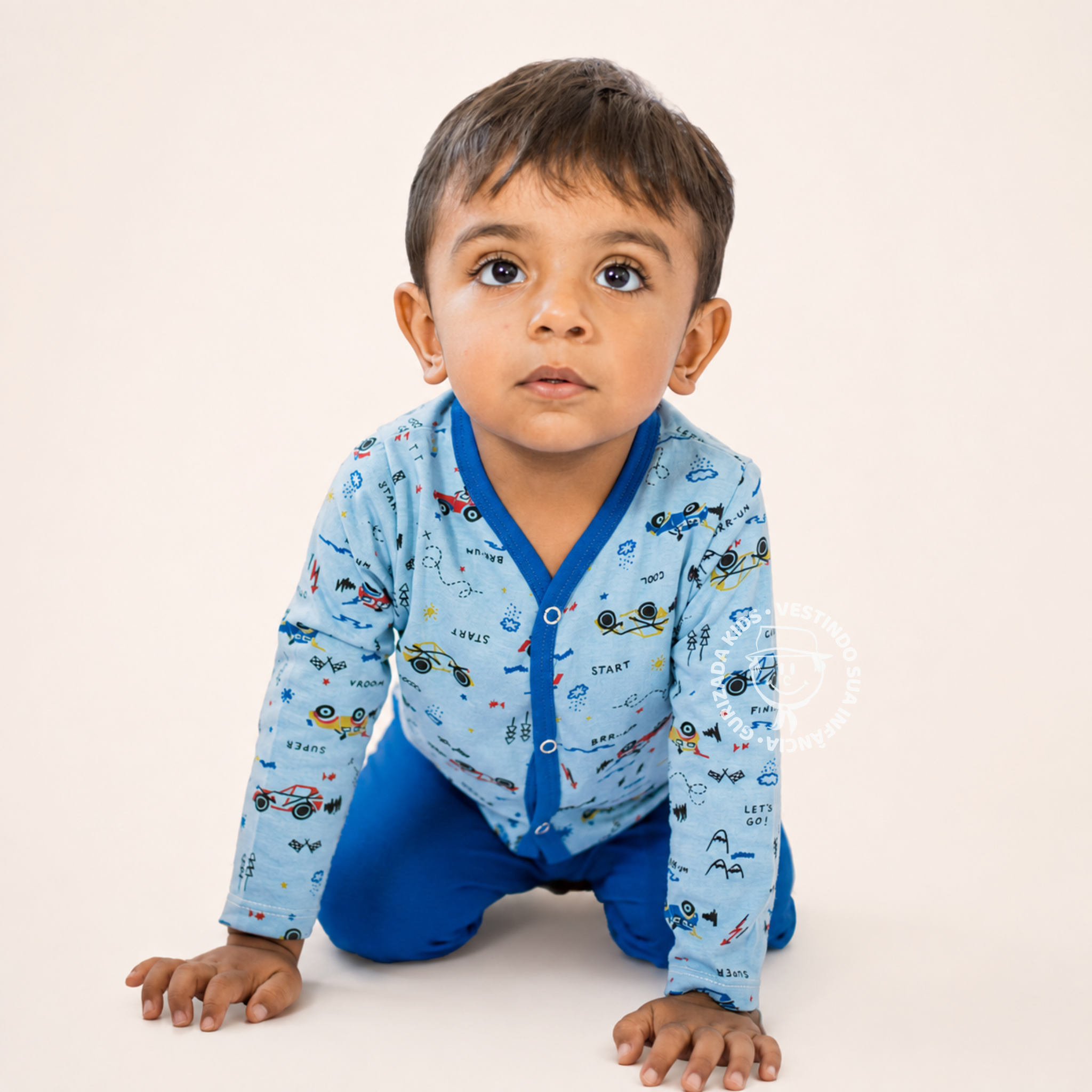Kit 3 Peças - Camiseta Manga Longa em Meia Malha com Botões - 1 ao 3 - Cores/Estampas Sortidas