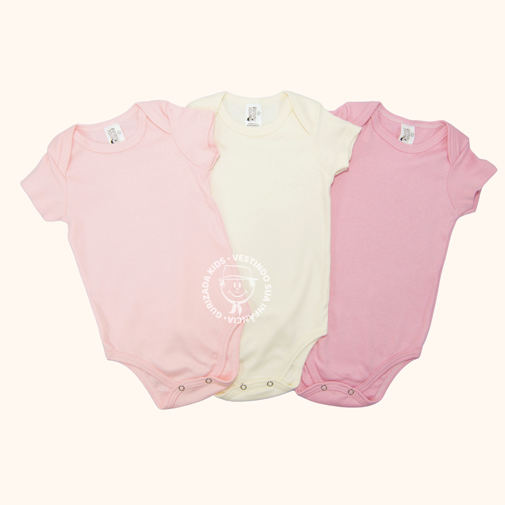 Kit 3 Peças, Body Suedine Meia Manga, 1 ao 3 - Cores Sortidas