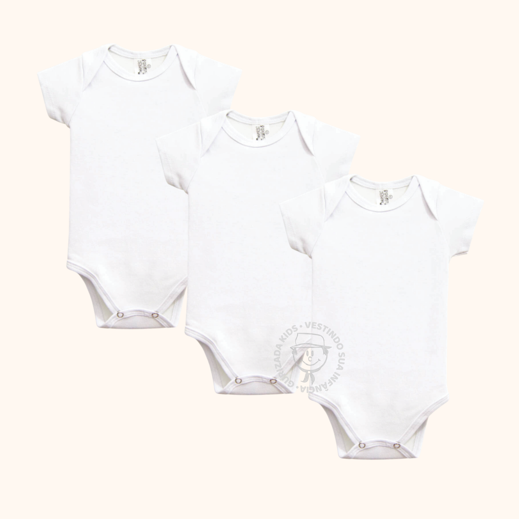 Kit 3 peças - Body Branco Manga Curta em Suedine – RN ao GG