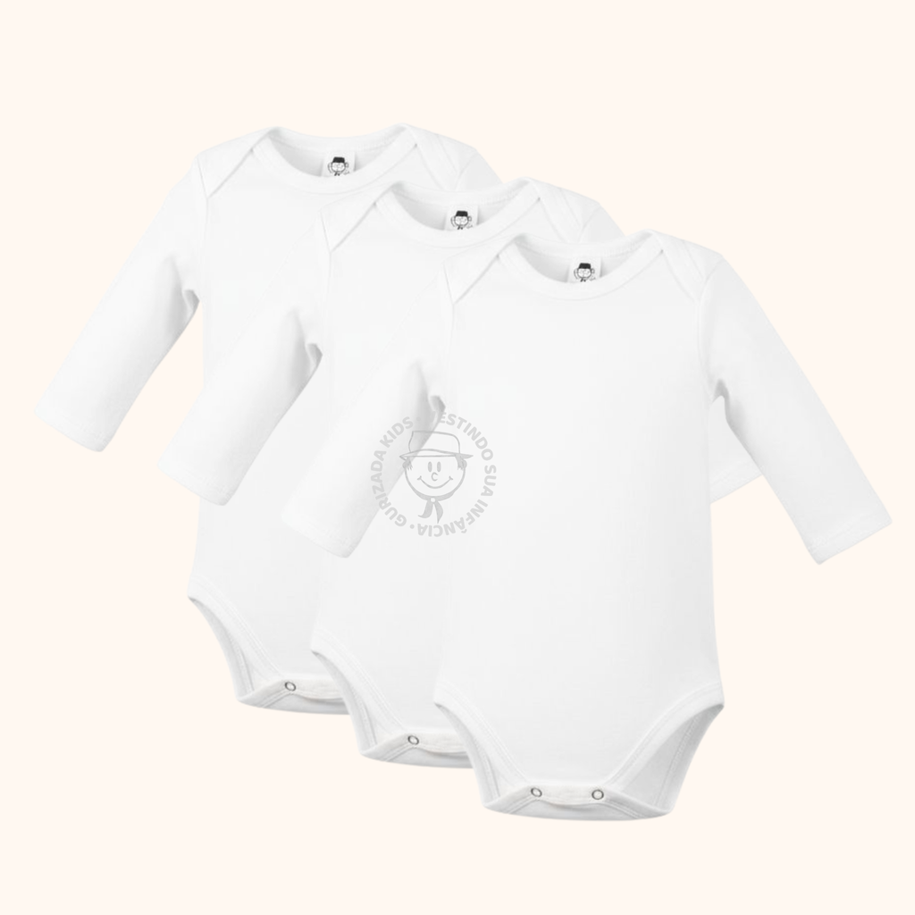 Kit 3 Peças - Body Branco Manga Longa em Suedine - RN ao GG