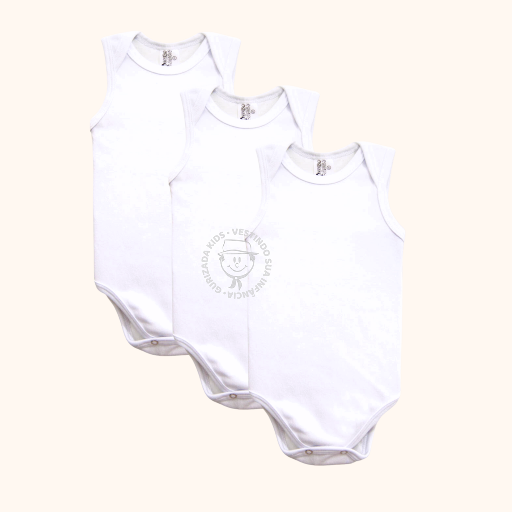 Kit 3 Peças, Body Branco Regata em Suedine, RN ao GG