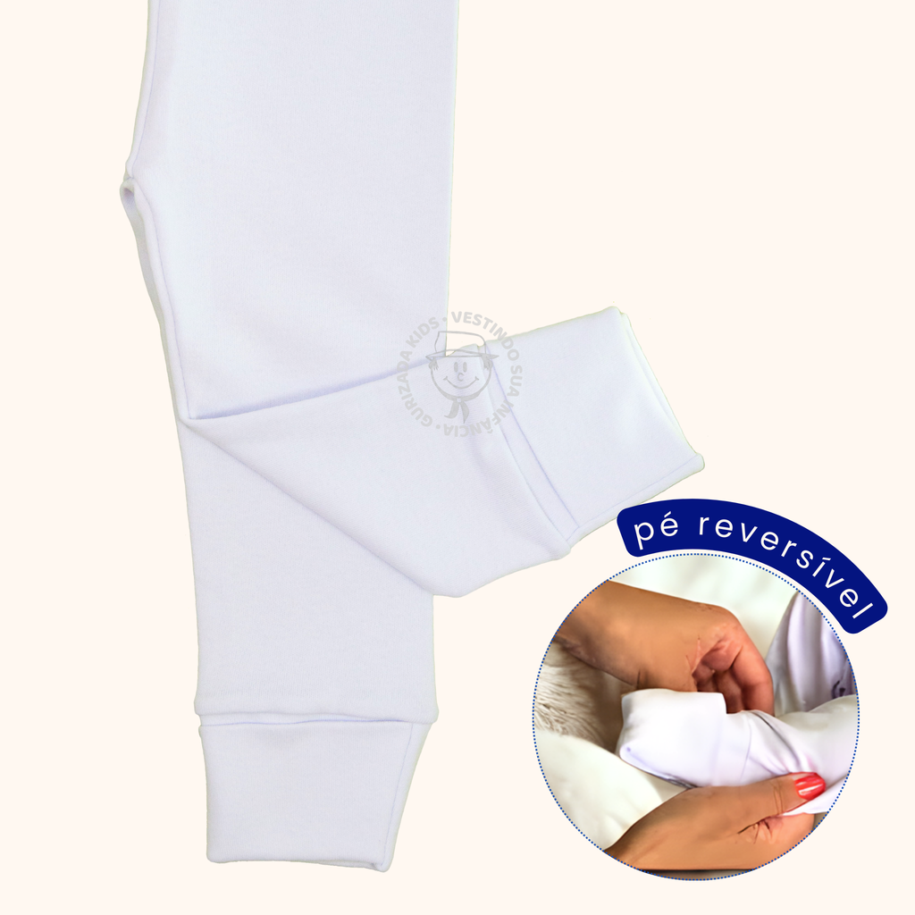 Kit 3 Peças, Mijão Suedine Branco com Pé Reversível, RN ao GG