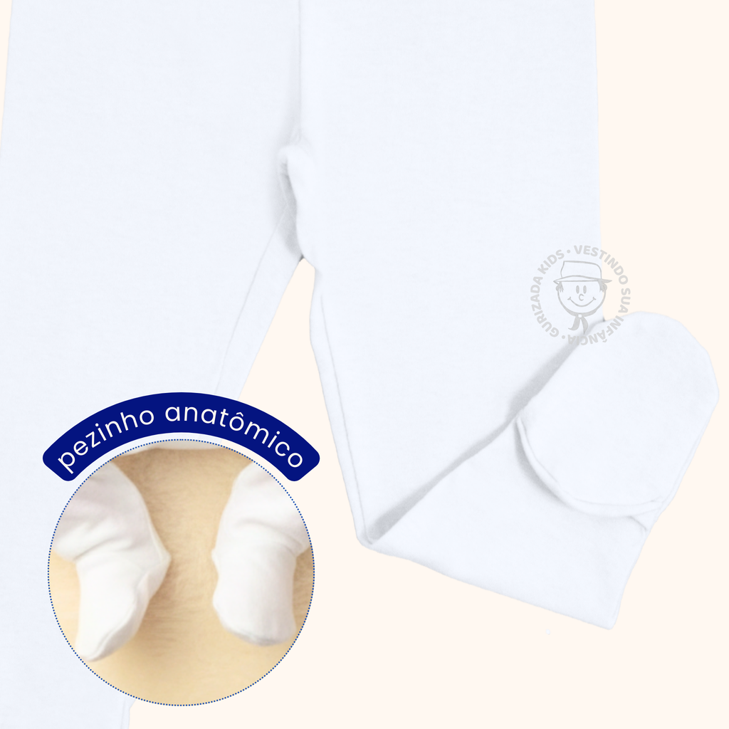 Kit 3 Peças, Mijão em Suedine Branco com Pé Anatômico, RN ao GG