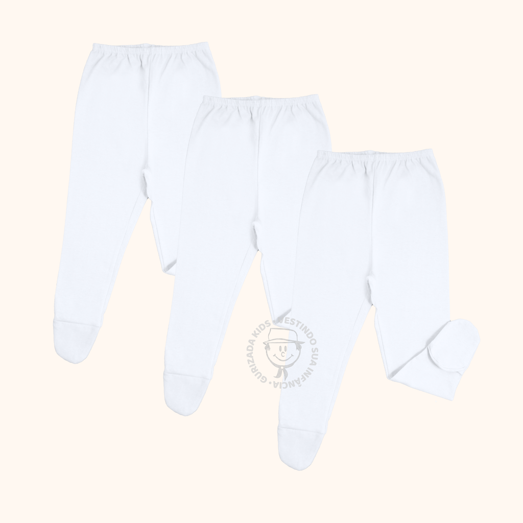 Kit 3 Peças, Mijão em Suedine Branco com Pé Anatômico, RN ao GG