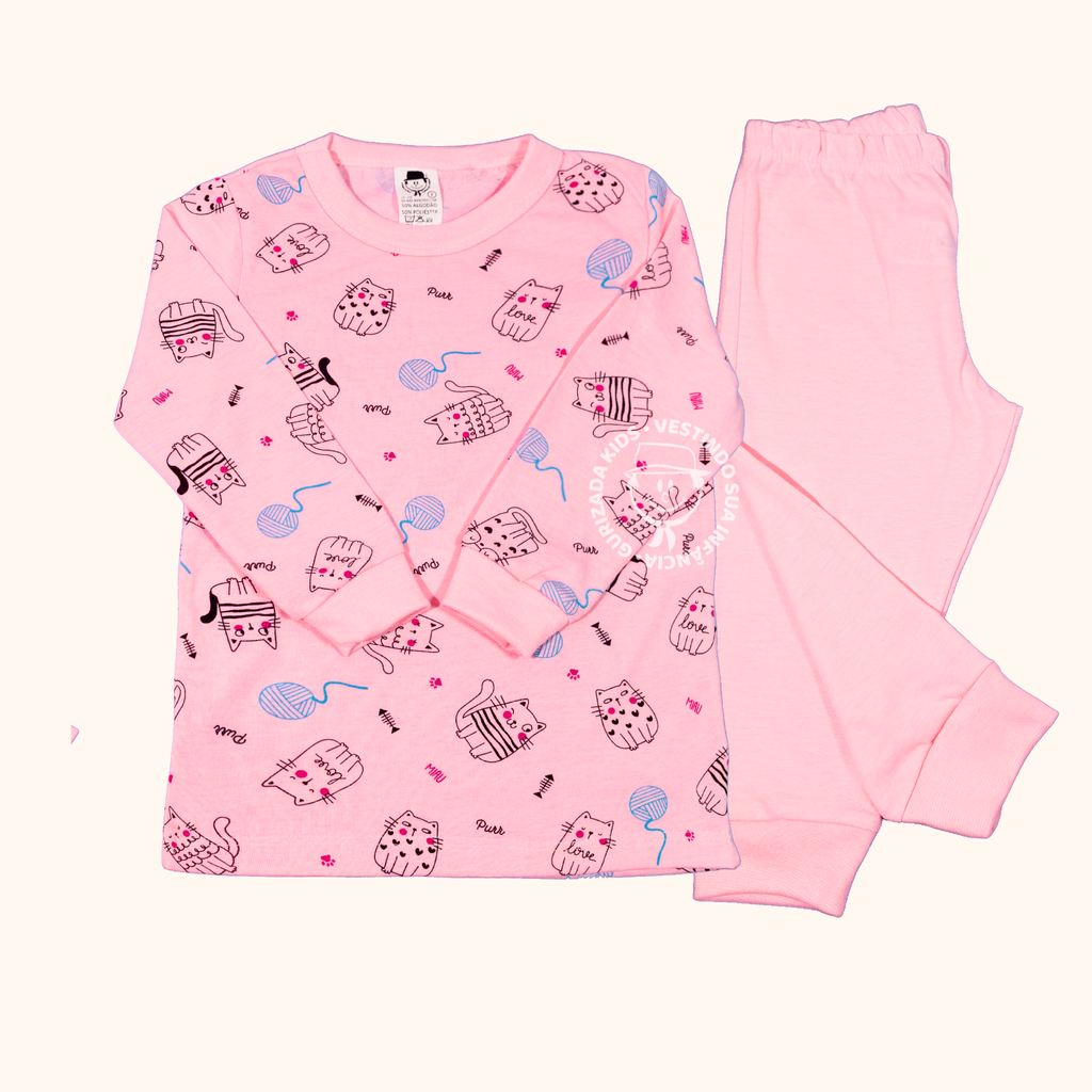 Pijama Infantil Manga Longa Com Punho Em Malha - 1 ao 3 - Cores/Estampas Sortidas
