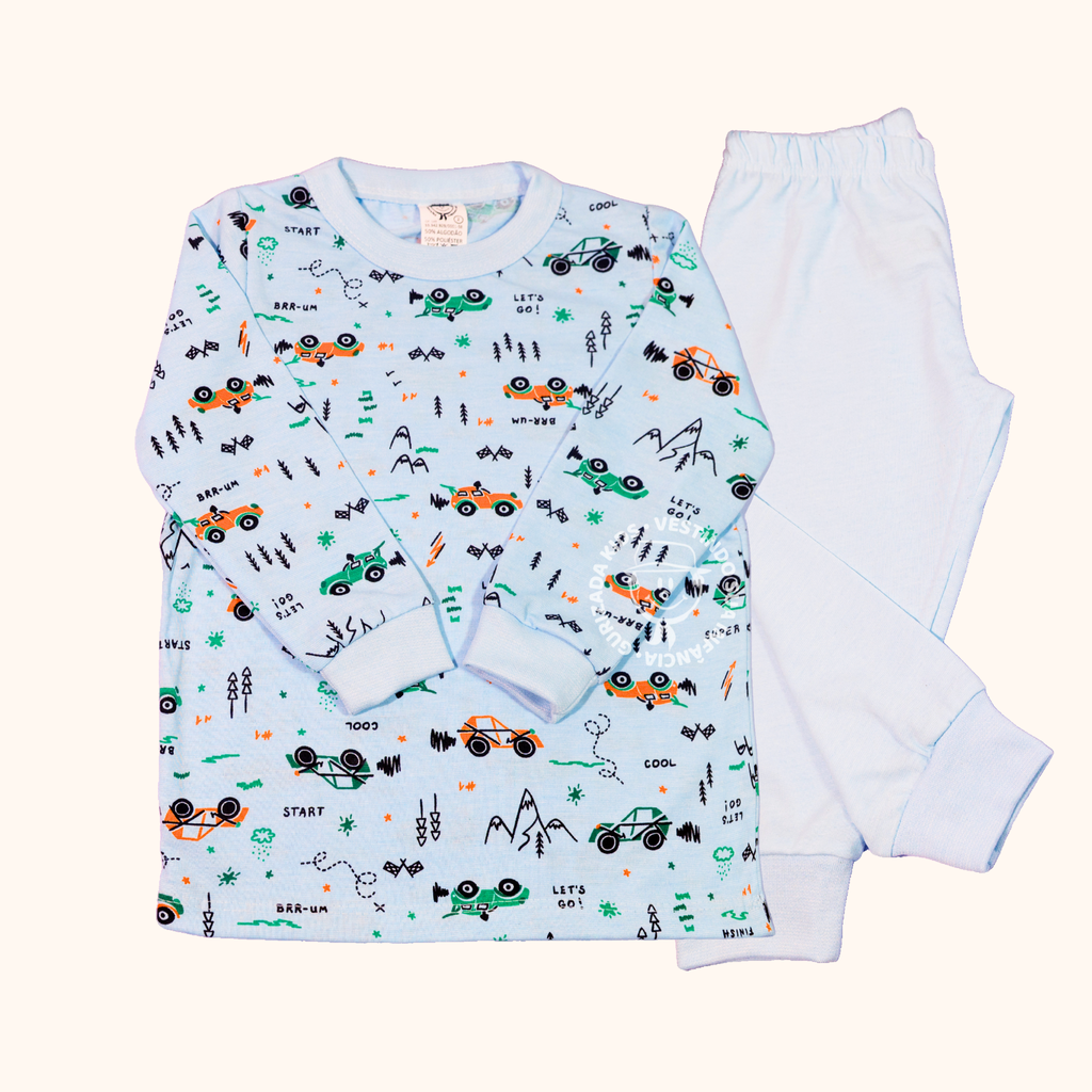 Pijama Infantil Manga Longa Com Punho Em Malha - 1 ao 3 - Cores/Estampas Sortidas