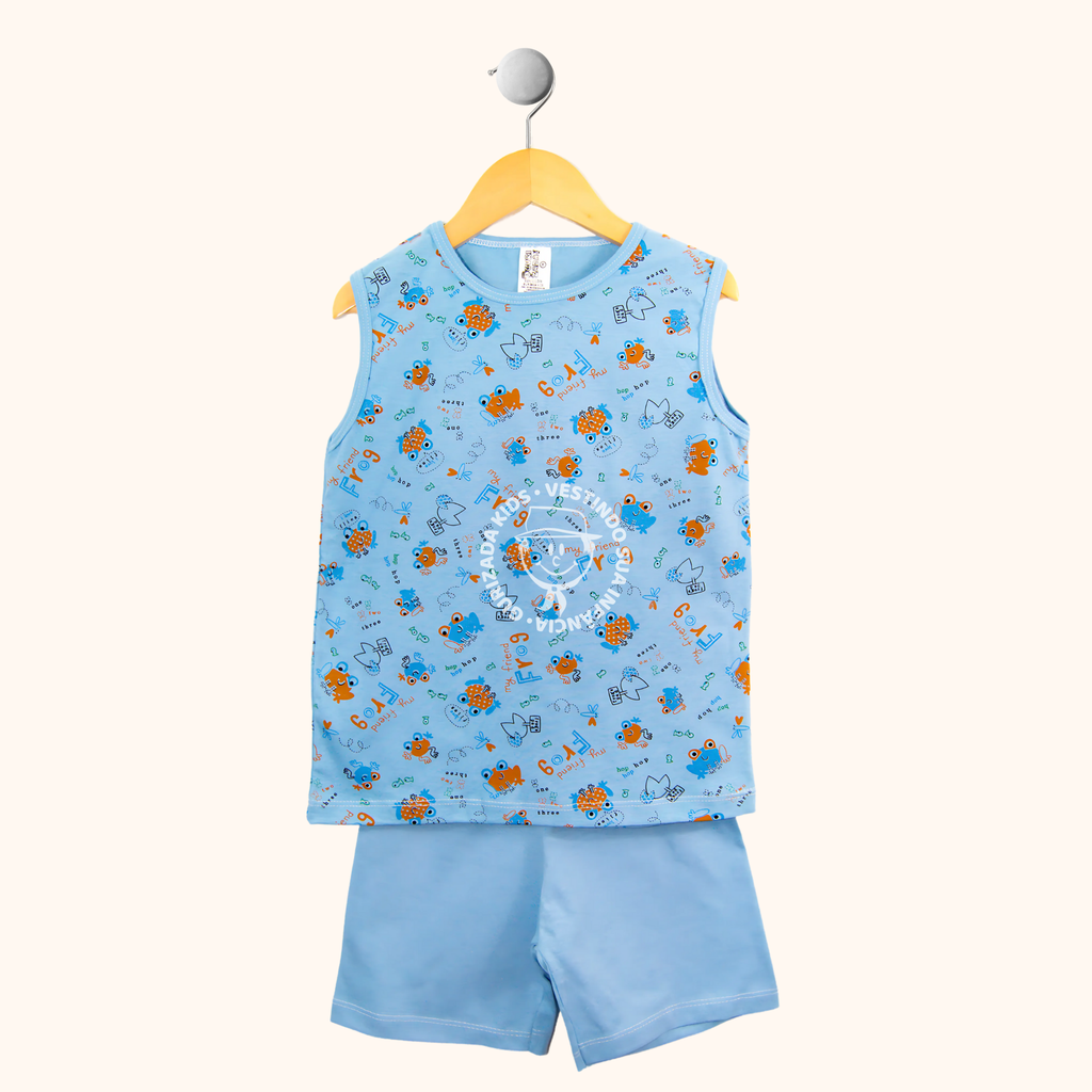 Pijama Infantil Menino Regata Em Malha Estampada Com Bermuda Lisa - 4 ao 8 - Cores/Estampas Sortidas