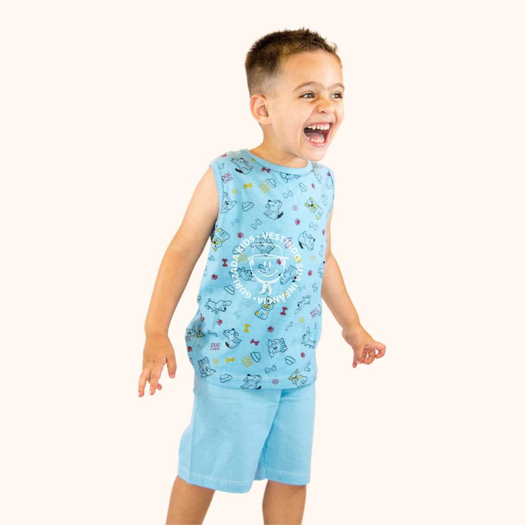 Pijama Infantil Menino Regata Em Malha Estampada Com Bermuda Lisa - 4 ao 8 - Cores/Estampas Sortidas
