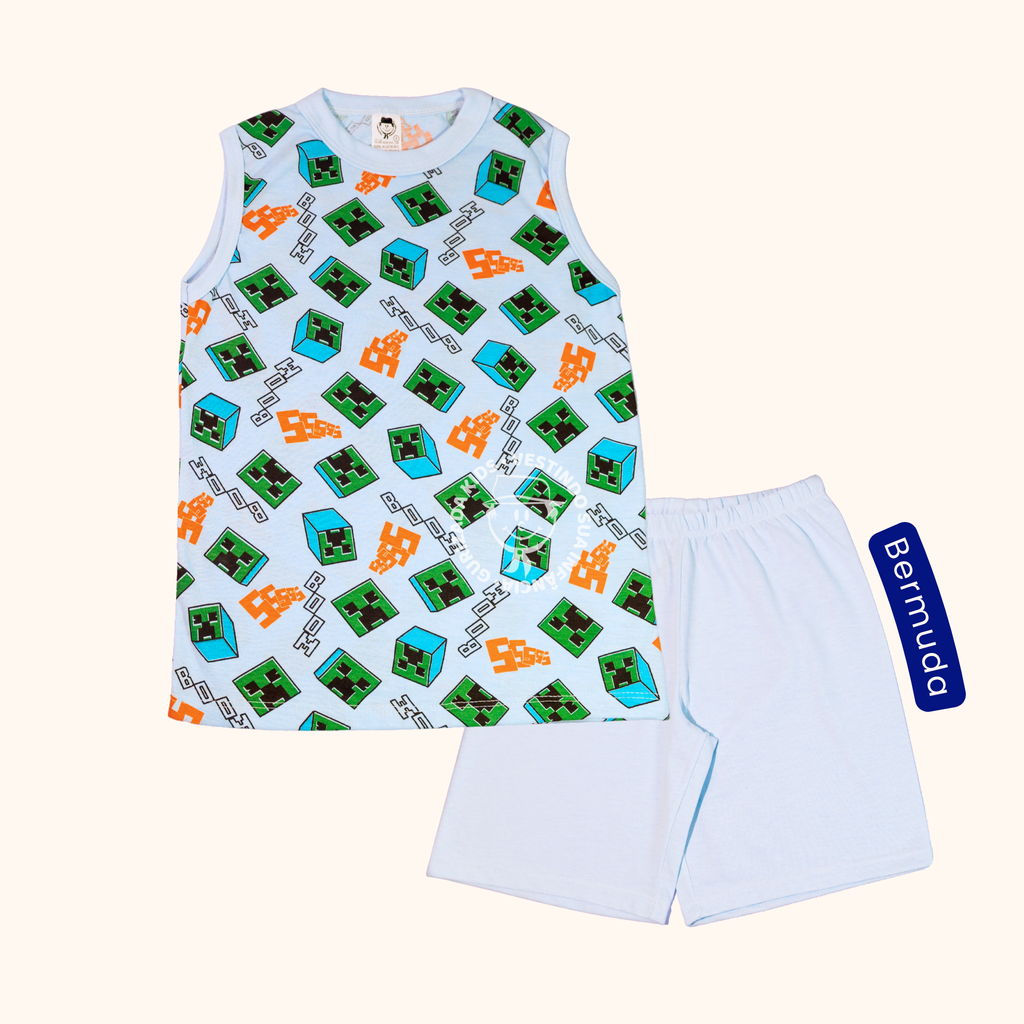 Pijama Infantil Menino Regata Em Malha Estampada Com Bermuda Lisa - 4 ao 8 - Cores/Estampas Sortidas