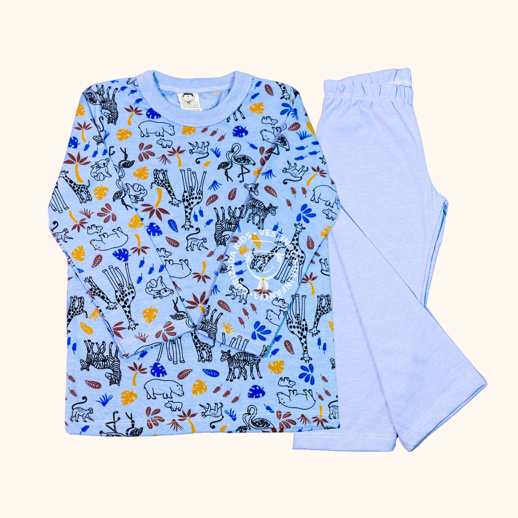 Pijama Infantil Manga Longa Em Malha Estampada - 1 ao 3 - Cores/Estampas Sortidas