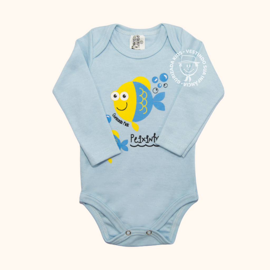 Kit 3 Peças, Body Suedine Manga Longa com Estampa Frontal, RN ao GG - Estampas Sortidas