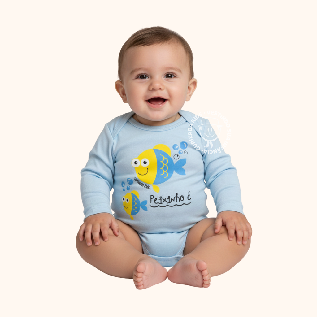 Kit 3 Peças, Body Suedine Manga Longa com Estampa Frontal, RN ao GG - Estampas Sortidas