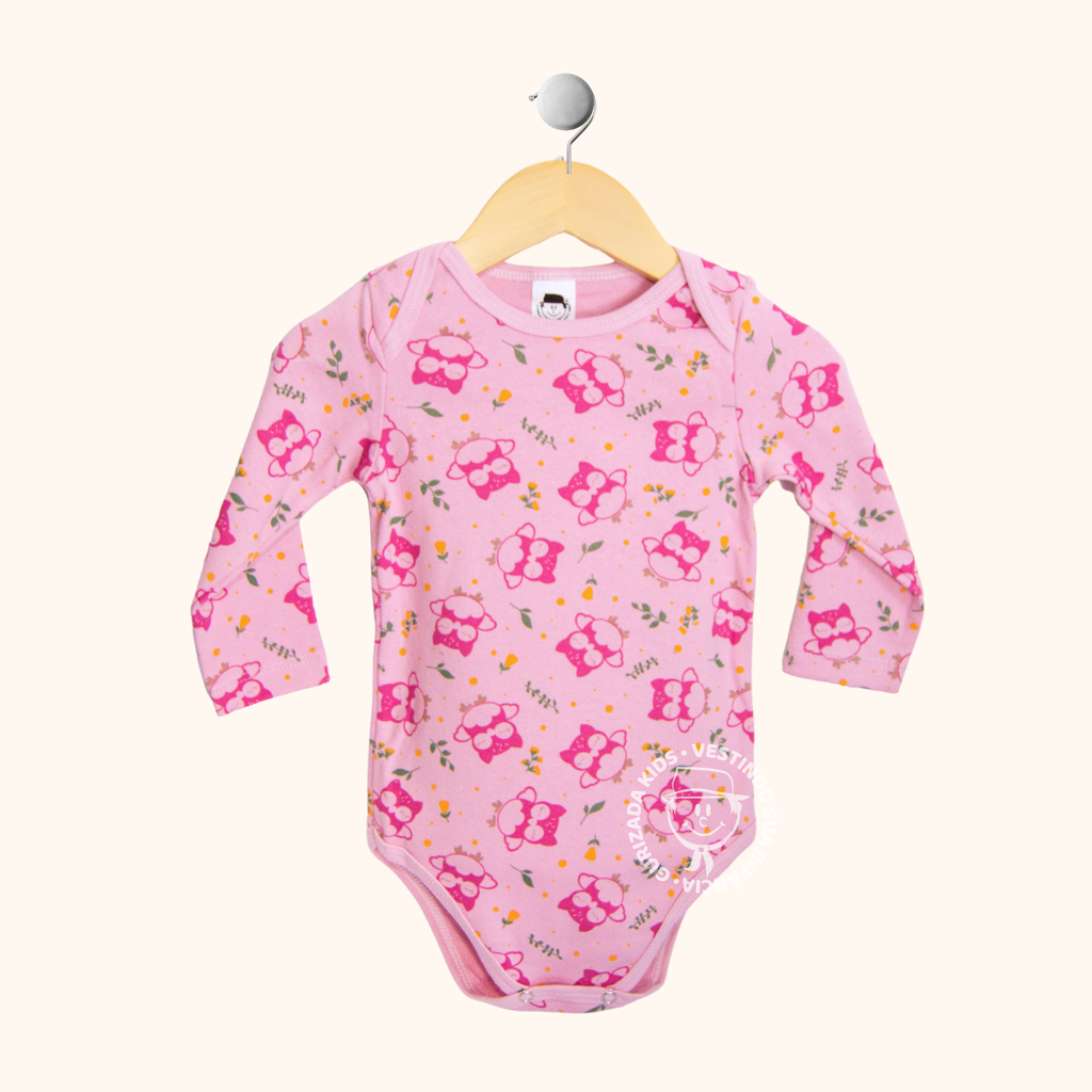 Kit 3 Peças, Body Suedine Estampado Manga Longa, RN ao GG - Cores/Estampas Sortidas