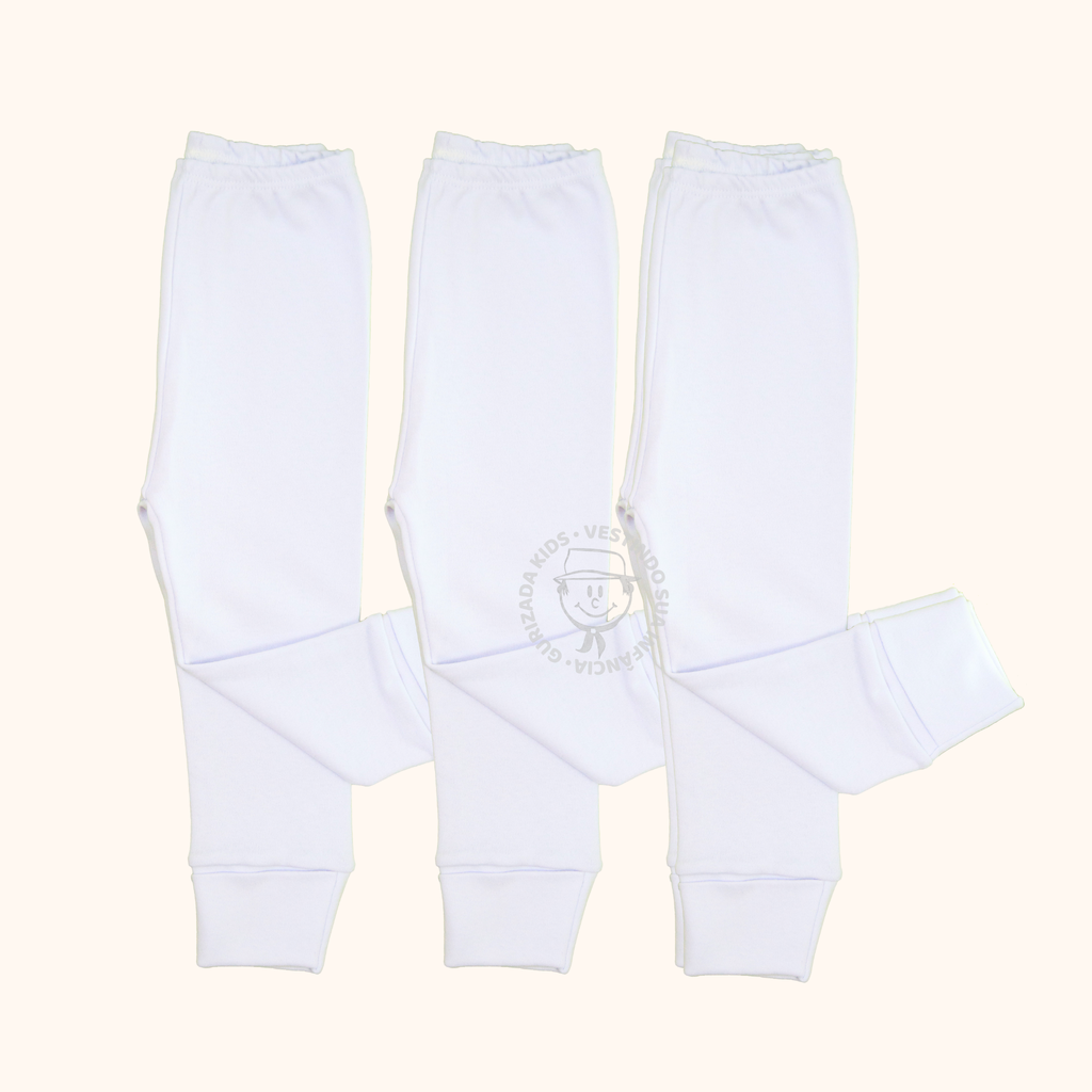 Kit 3 Peças, Mijão Suedine Branco com Pé Reversível, RN ao GG