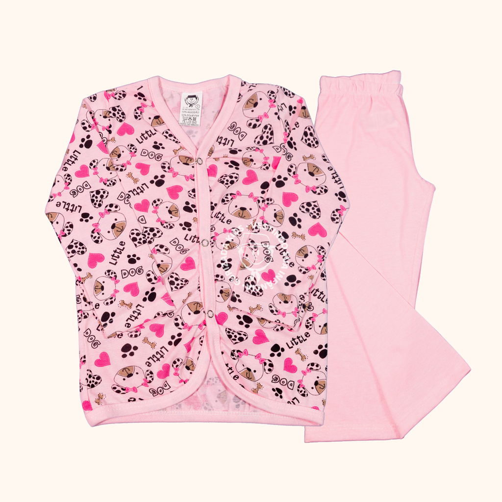 Pijama Infantil Malha Manga Longa com Botões - 1 ao 3 - Cores/Estampas Sortidas