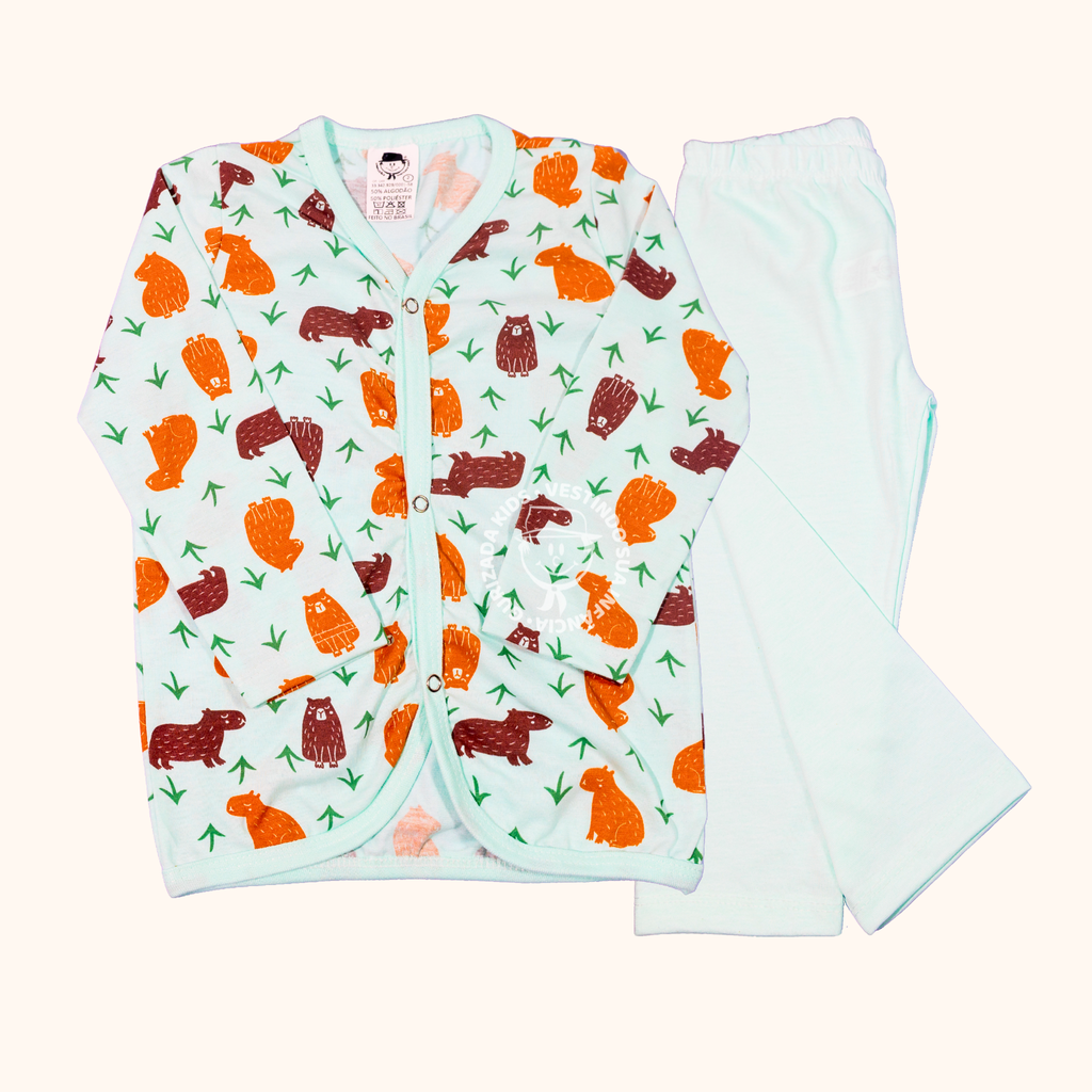 Pijama Infantil Malha Manga Longa com Botões - 1 ao 3 - Cores/Estampas Sortidas