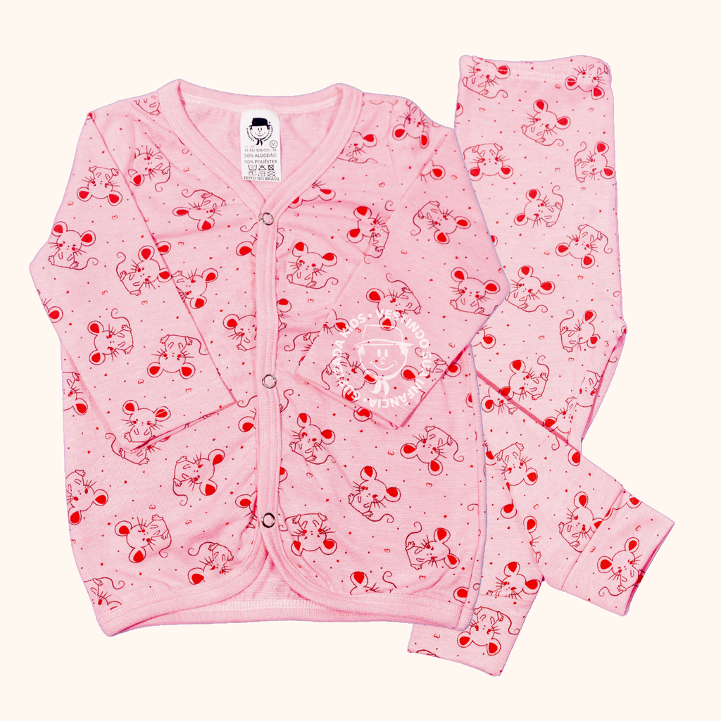 Pijama Baby Malha Estampada Com Botões - P ao GG - Cores/Estampas Sortidas