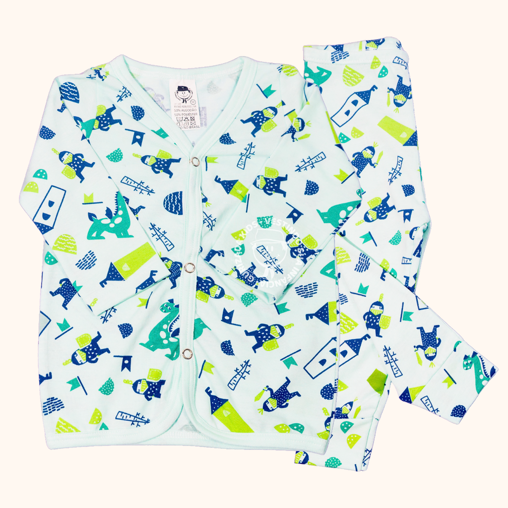 Pijama Baby Malha Estampada Com Botões - P ao GG - Cores/Estampas Sortidas
