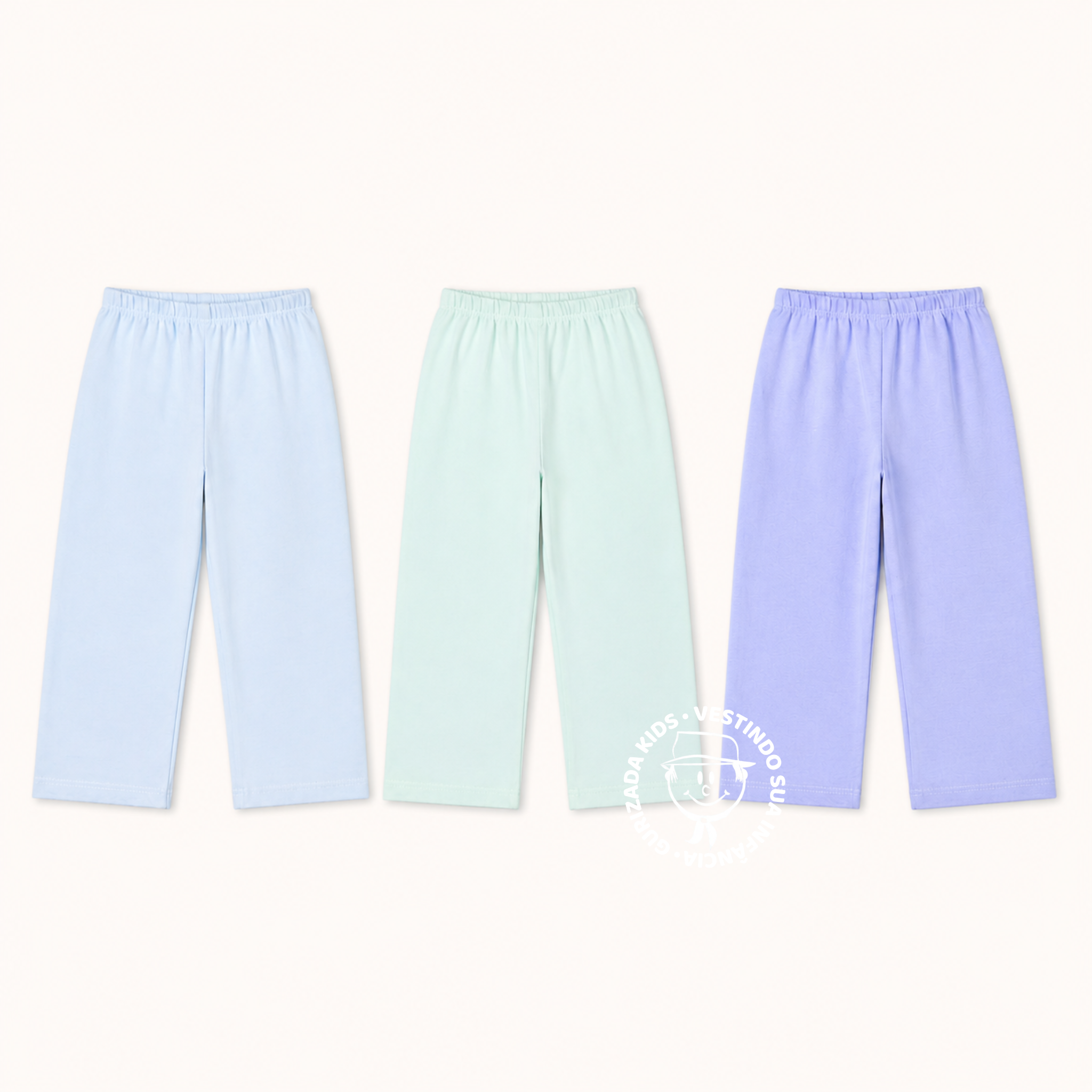 Kit 3 Peças - Calças Bebê Meia Malha Lisa- 1 ao 3 - Cores Diversas