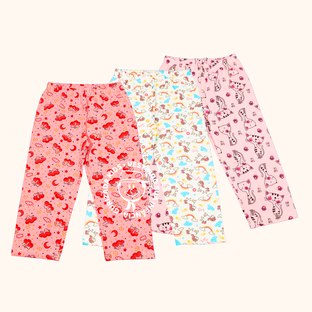 Kit 3 Peças - Calças Bebê Meia Malha Estampada - 1 ao 3 - Estampas/Cores Diversas