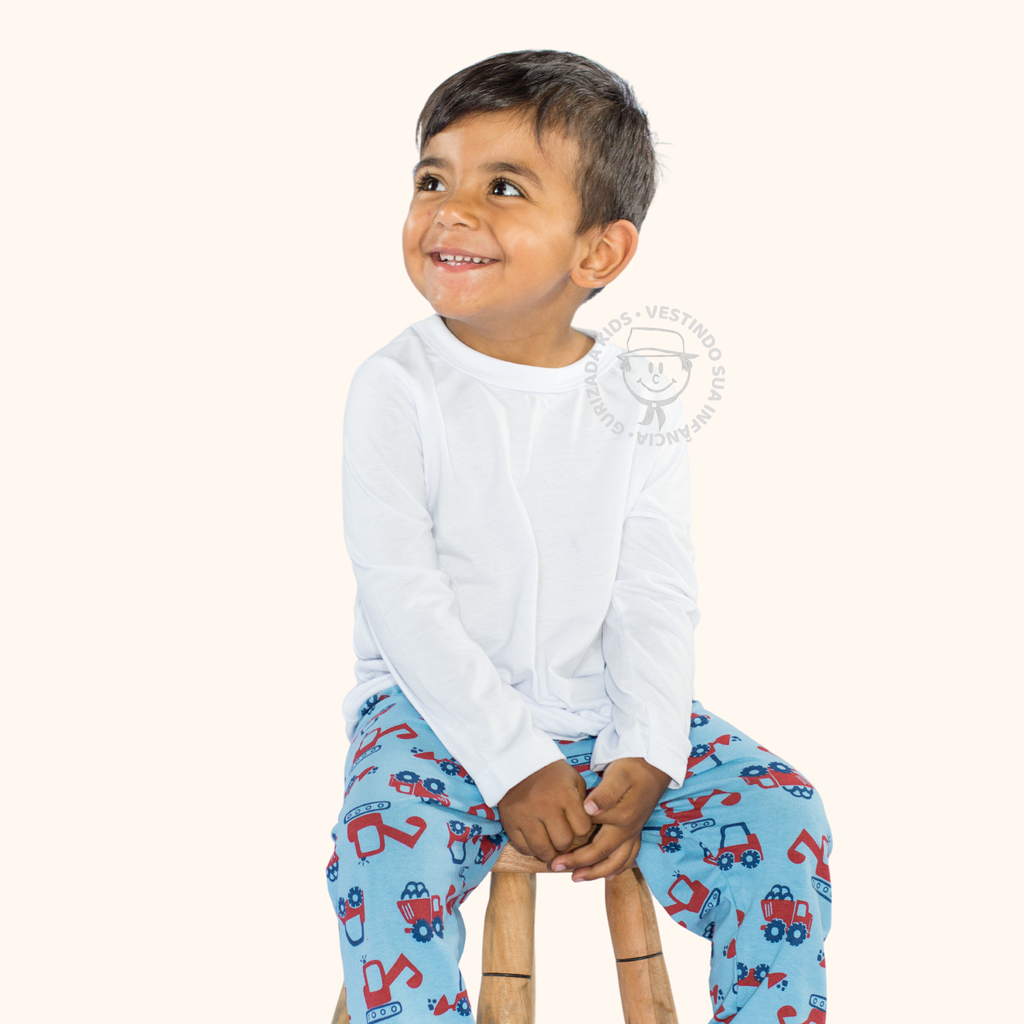 Kit 3 Peças - Camiseta Branca Escolar Manga Longa - 1 ao 3