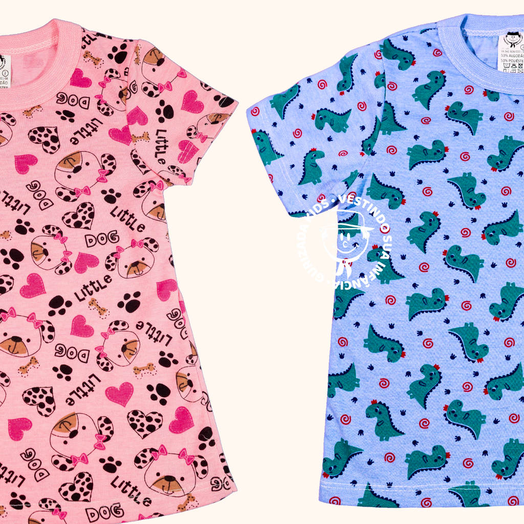 Kit 3 Camisetas Bebê Meia Malha Estampada - 1 ao 3 - Cores/Estampas Sortidas