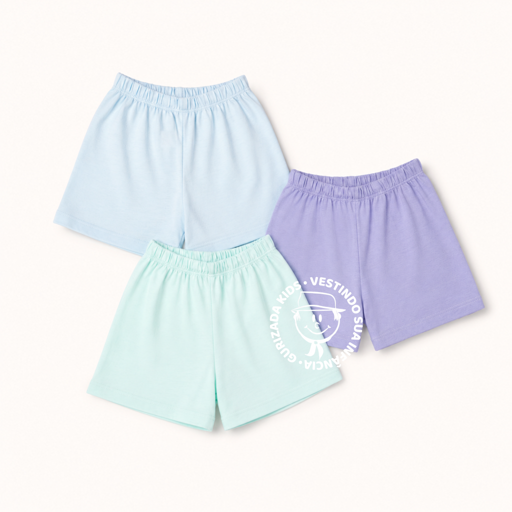 Kit 3 Shorts Bebê Meia Malha - 1 ao 3
