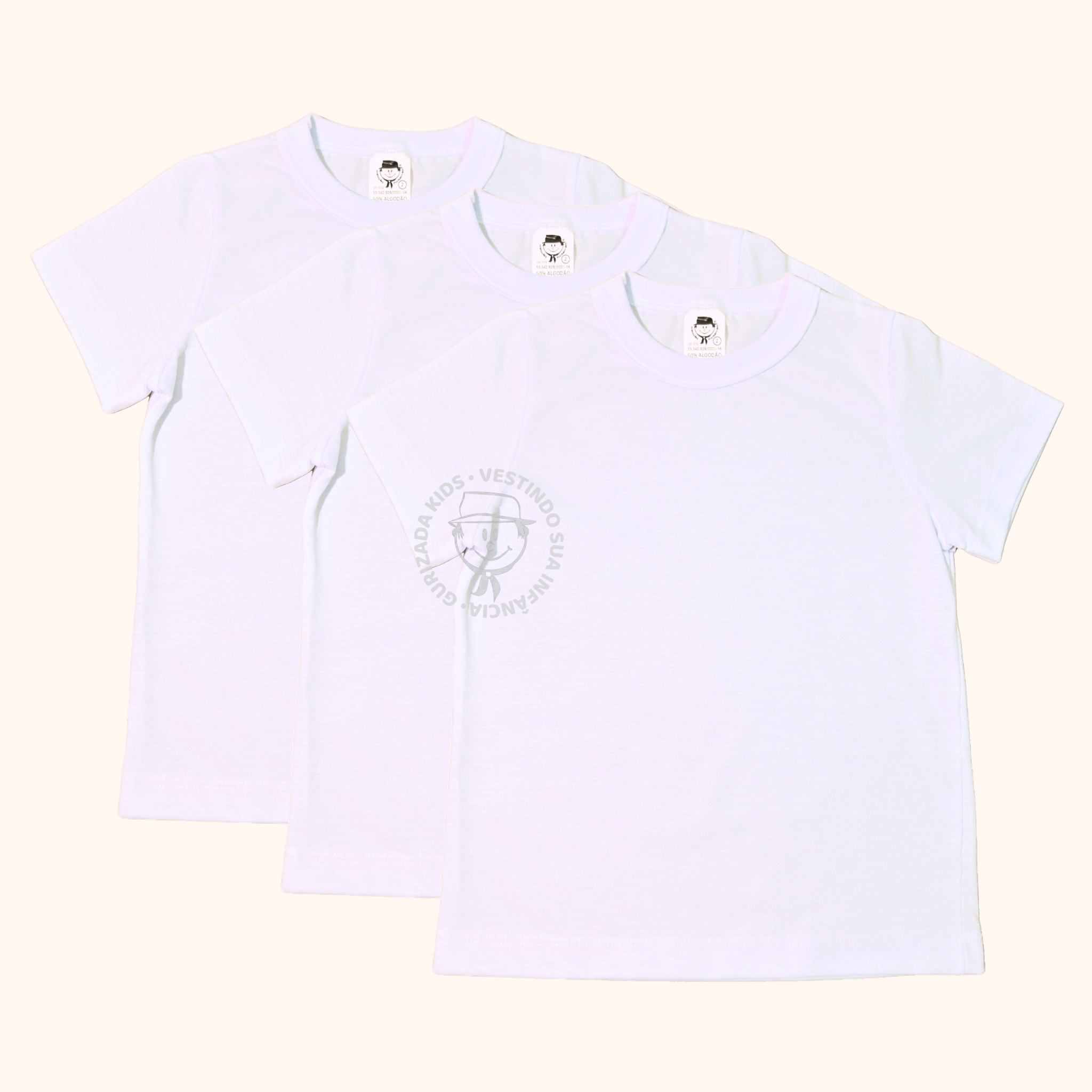 Kit 3 Peças - Camiseta Branca Escolar Meia Manga - 1 ao 3