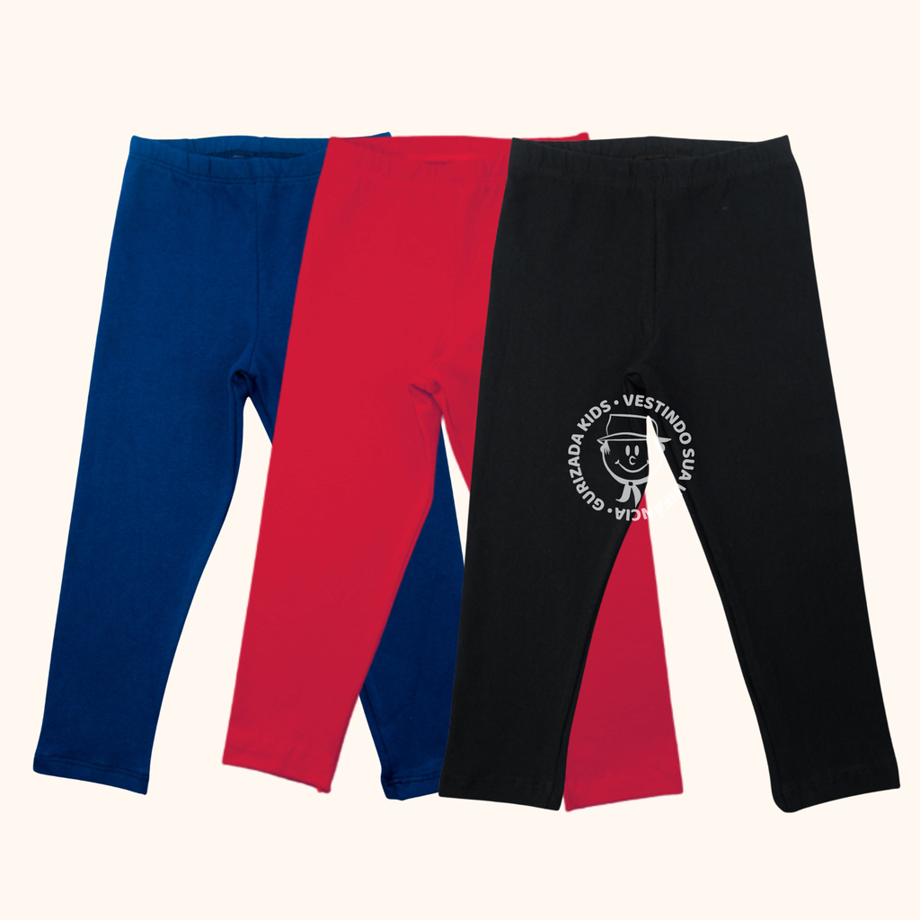 Kit 3 Peças Legging Infantil – Cotton - 4 ao 8 - Cores Sortidas
