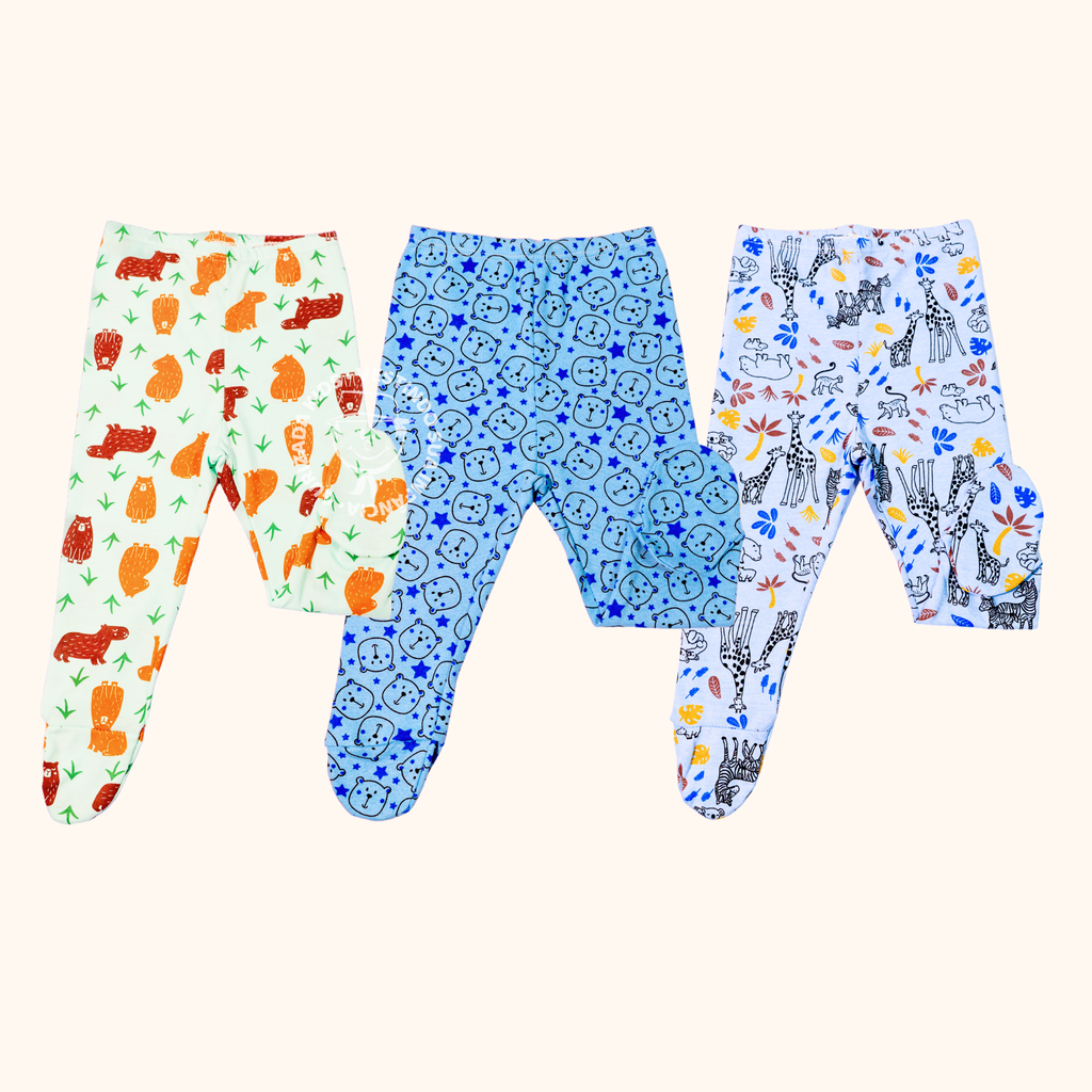 Kit 3 Peças, Mijão em Suedine Estampado com Pé Anatômico, RN ao GG - Cores/Estampas Sortidas