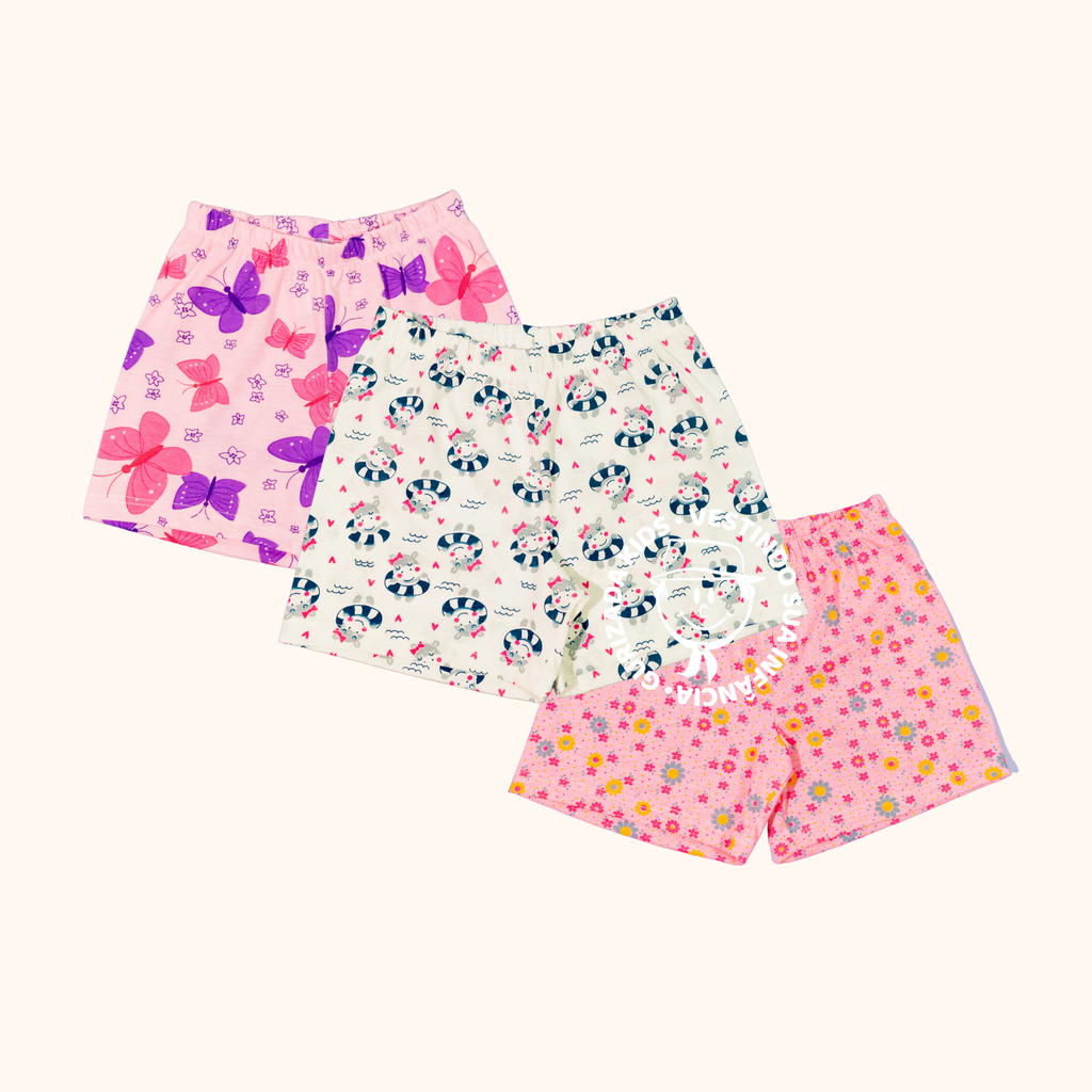 Kit 3 Shorts Bebê Estampado Meia Malha - 1 ao 3 - Cores/Estampas Diversas