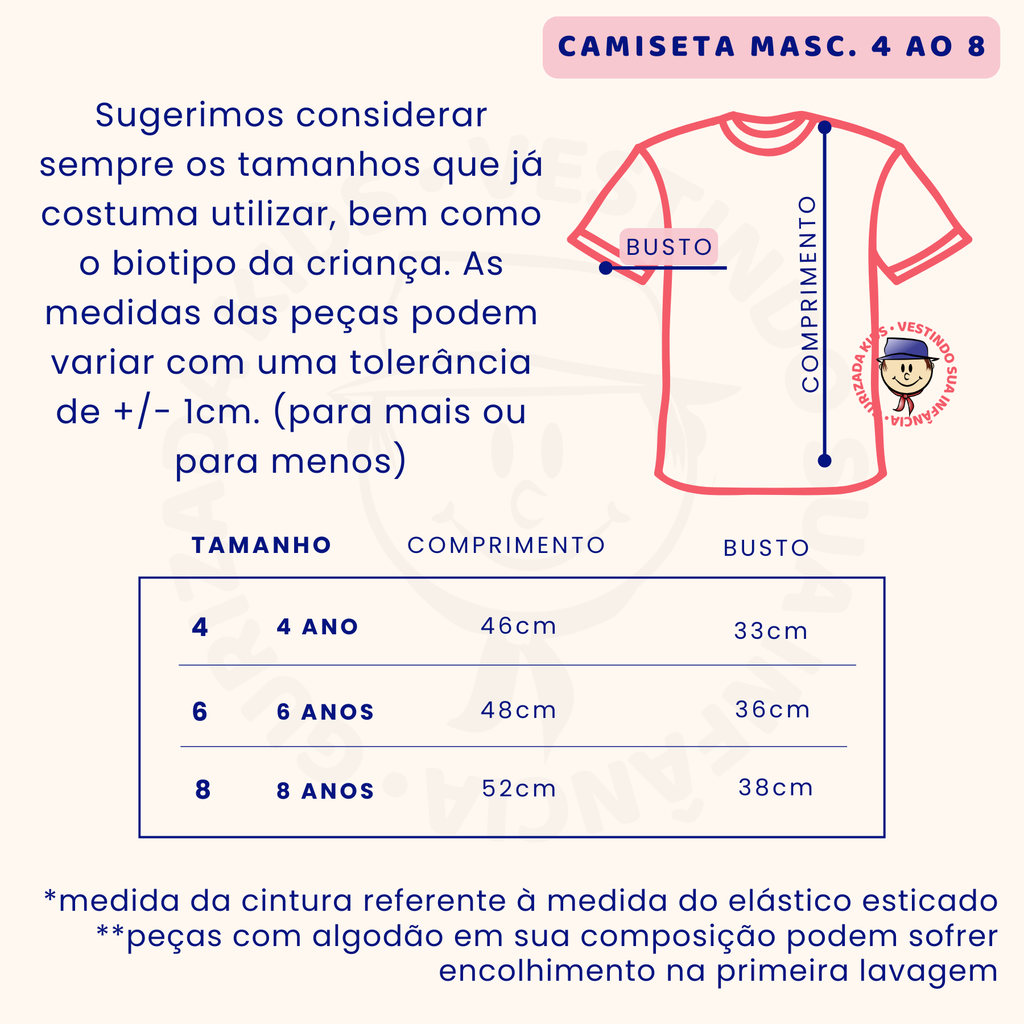 Kit 3 Peças - Camiseta Infantil Meia Manga Com Estampa Frontal - 4 ao 8 - Cores/Estampas Sortidas