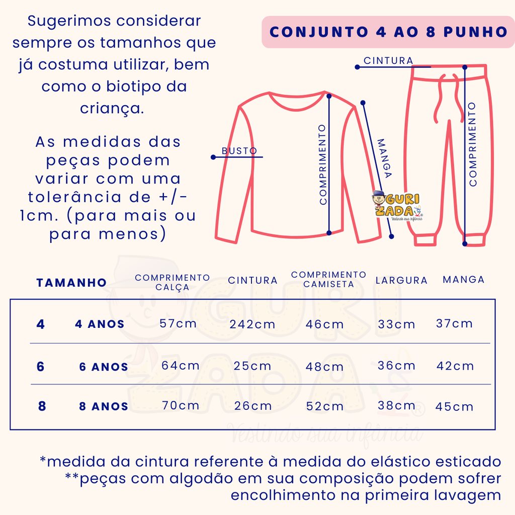 Conjunto Infantil Moletinho Felpado com Punhos - 4 ao 8 - Cores Sortidas
