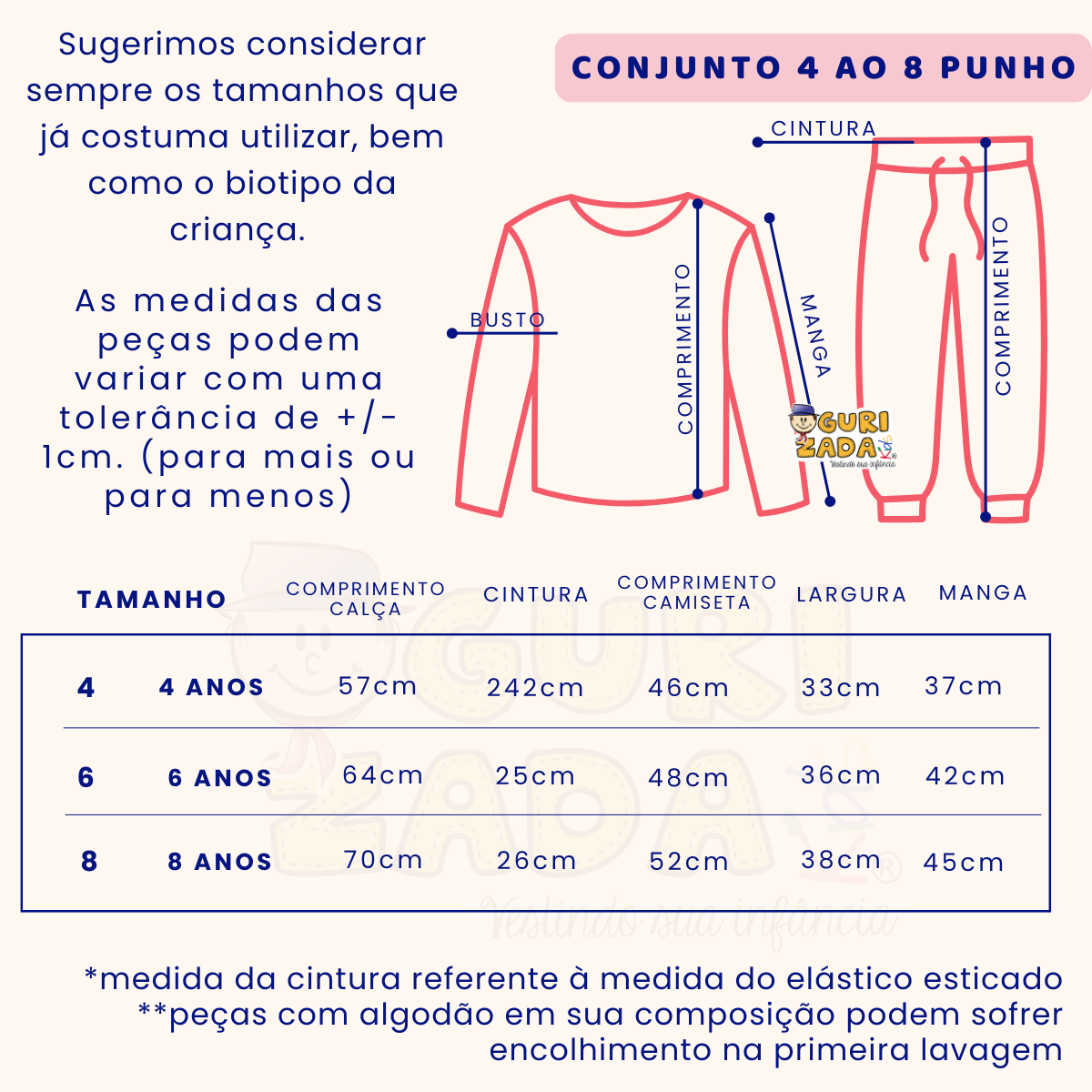 Conjunto Infantil Moletinho Felpado com Punhos - 4 ao 8 - Cores Sortidas