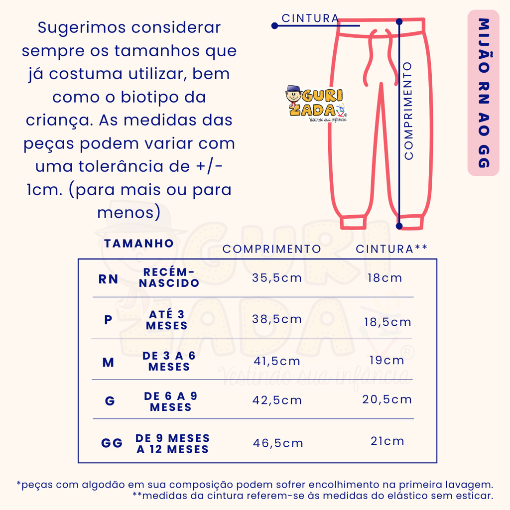 Kit 3 Peças, Mijão em Suedine com Pé Anatômico, RN ao GG - Cores Sortidas