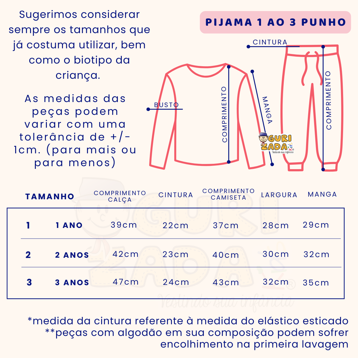 Pijama Infantil Manga Longa Com Punho Em Malha - 1 ao 3 - Cores/Estampas Sortidas