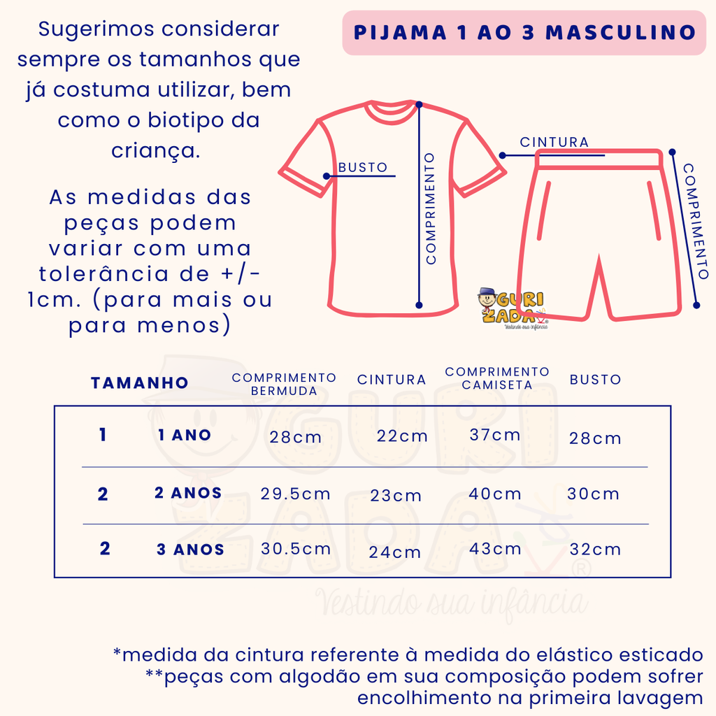 Pijama Infantil Em Malha - 1 ao 3 - Cores/Estampas Sortidas