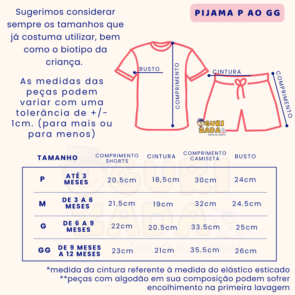 Pijama Baby Verão Malha Estampada - P ao GG - Cores/Estampas Sortidas