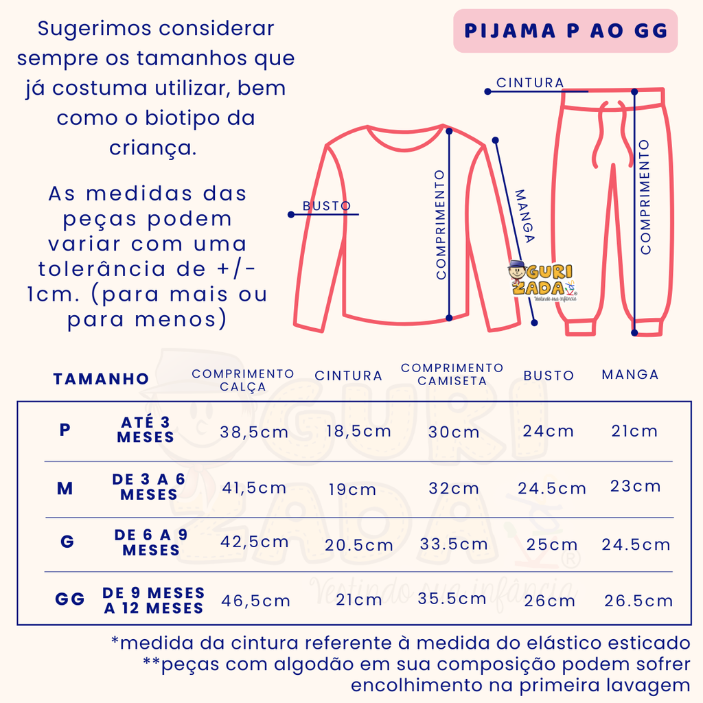 Pijama Baby Manga Longa Malha Estampada - P ao GG - Cores/Estampas Sortidas