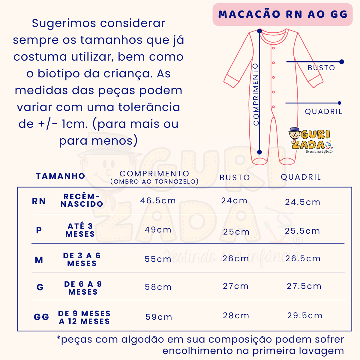 Macacão com Pé Anatômico em Suedine – RN ao GG - Estampas/Cores Sortidas