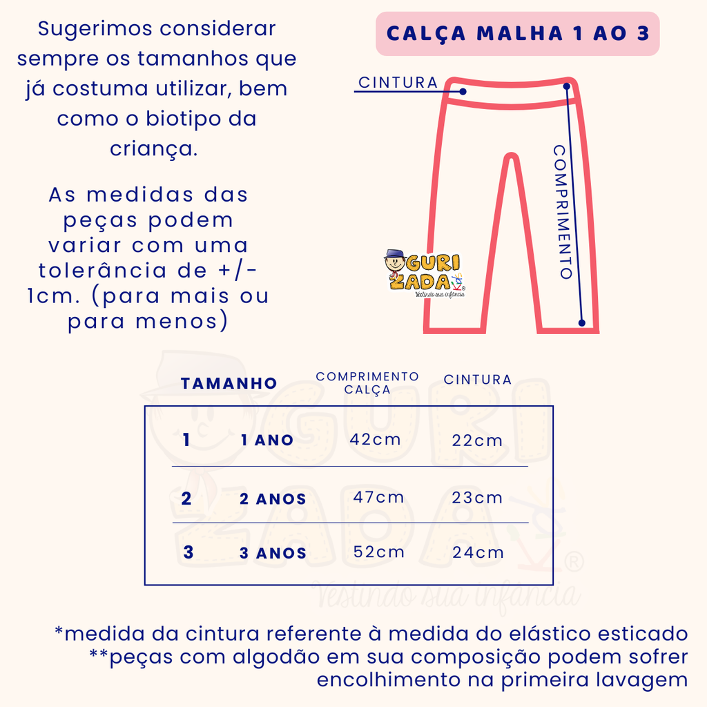 Kit 3 Peças - Calças Bebê Meia Malha Estampada - 1 ao 3 - Estampas/Cores Diversas