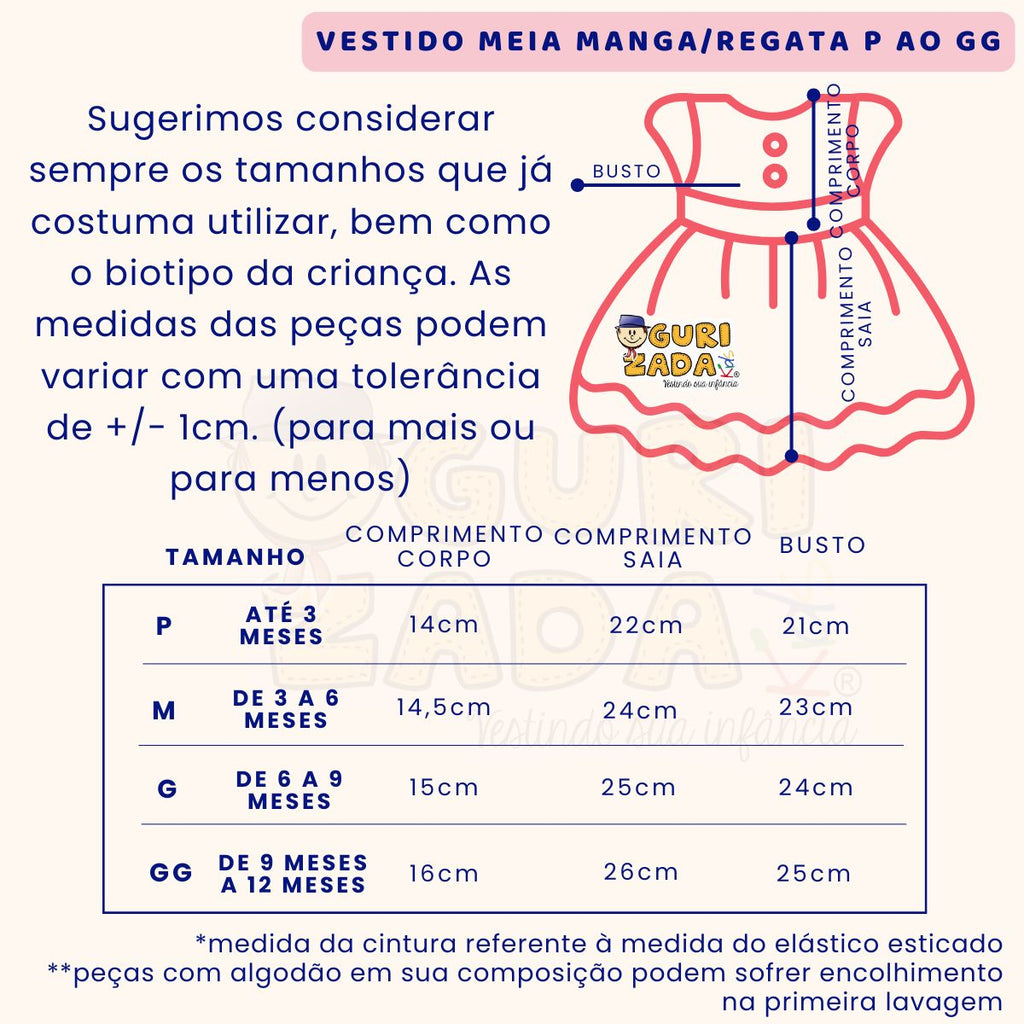 Vestido Infantil Regata em Malha Estampada, P ao GG - Estampas/Cores Sortidas