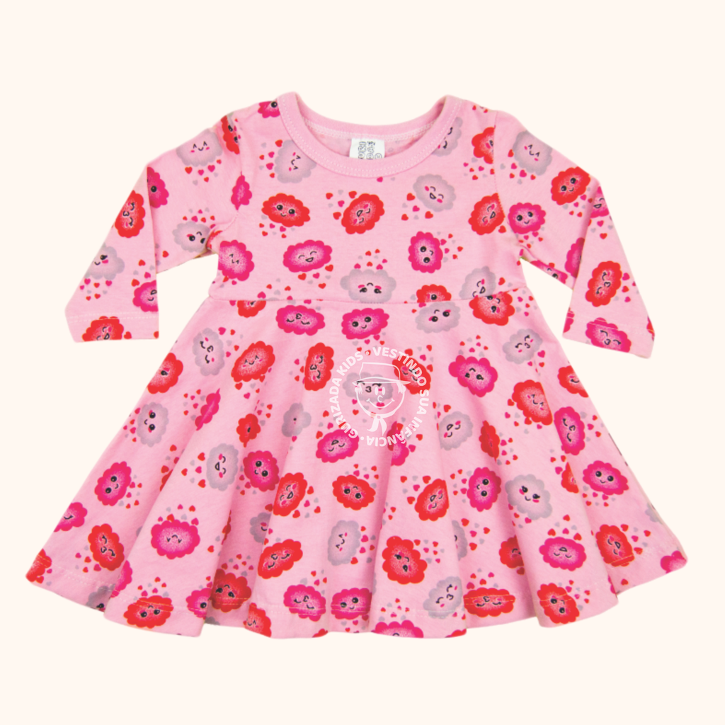 Vestido Infantil Manga Longa em Malha Estampada, P ao GG - Estampas/Cores Sortidas