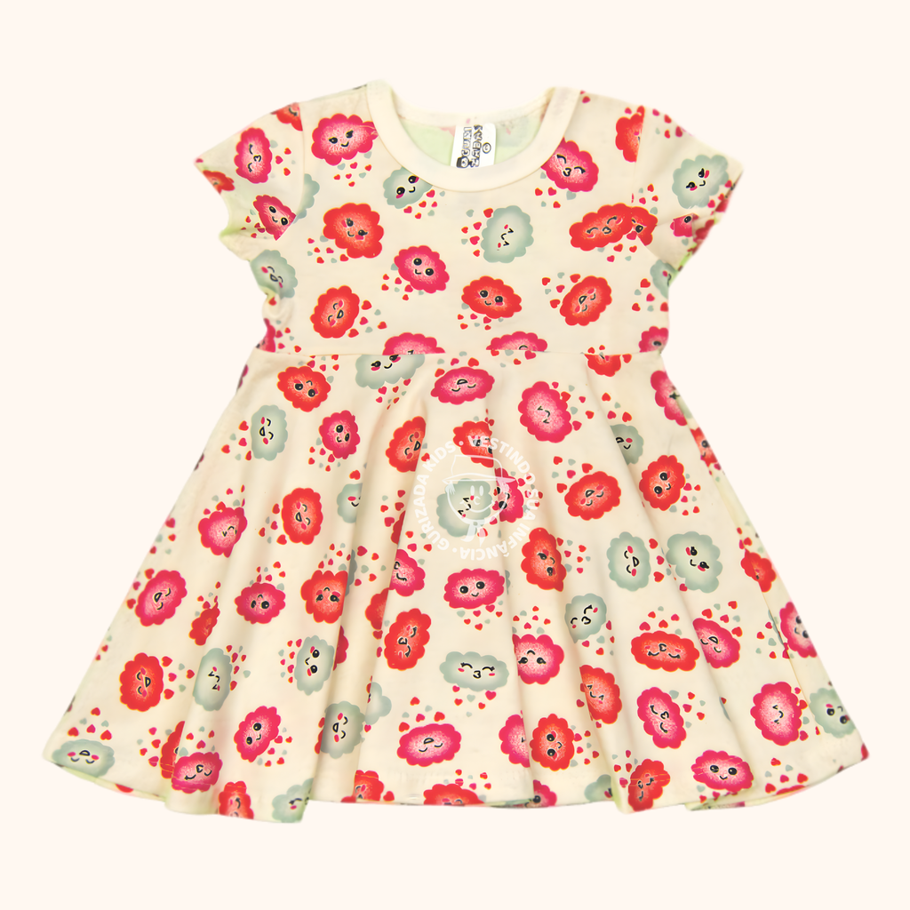 Vestido Infantil Manga Curta em Malha Estampada, P ao GG - Estampas/Cores Sortidas