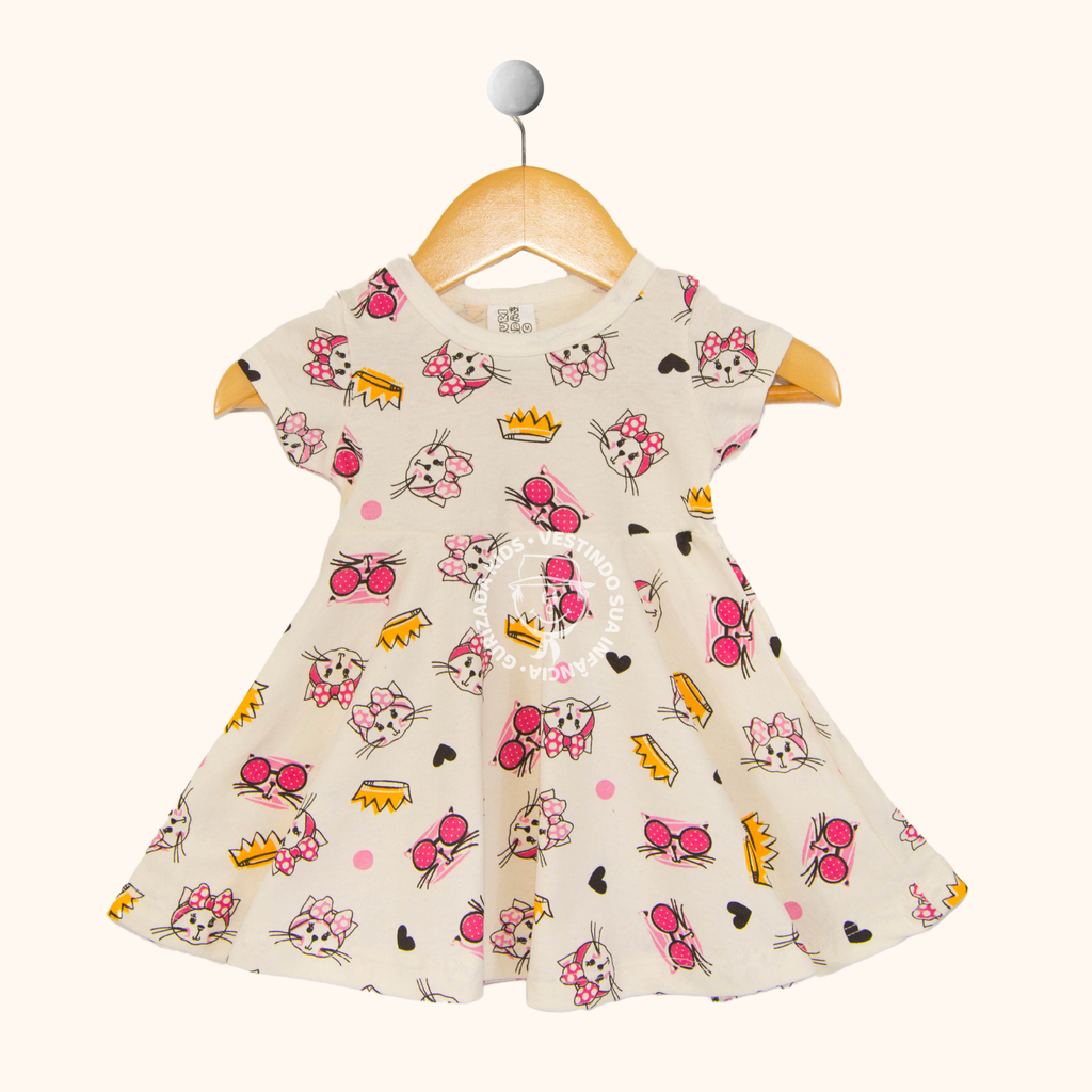 Vestido Infantil Manga Curta em Malha Estampada, P ao GG - Estampas/Cores Sortidas