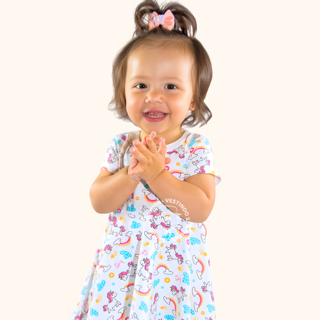 Vestido Infantil Manga Curta em Malha Estampada, P ao GG - Estampas/Cores Sortidas