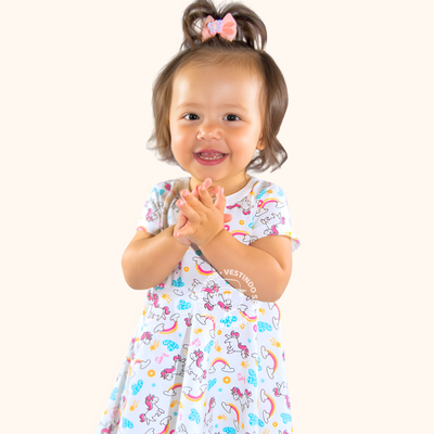 Vestido Infantil Manga Curta em Malha Estampada, P ao GG - Estampas/Cores Sortidas